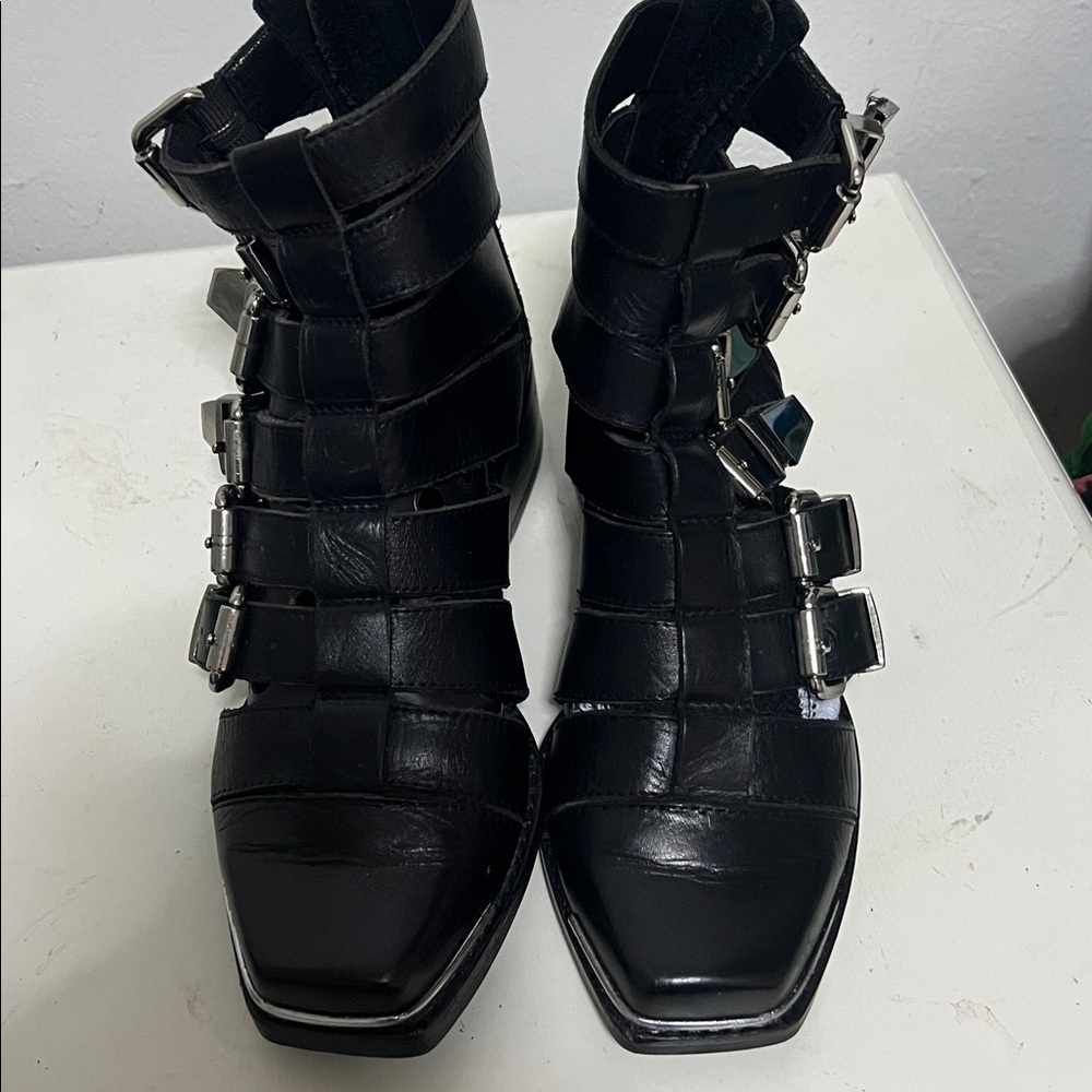 Jeffrey Campbell Black Buckle Strap Women boots size 6 - Picture 3 of 5